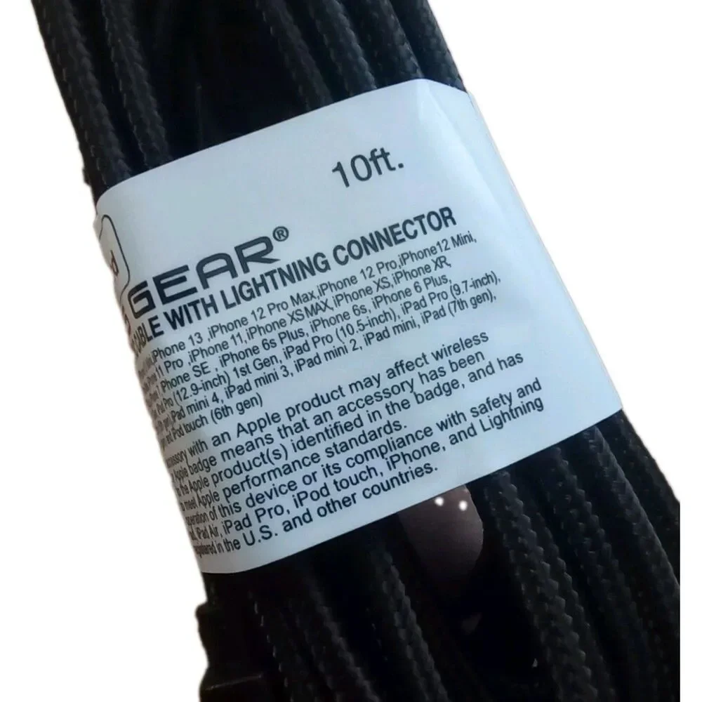 Wireless Gear 10ft iPhone/IPad/iPod BLACK Charger Cord